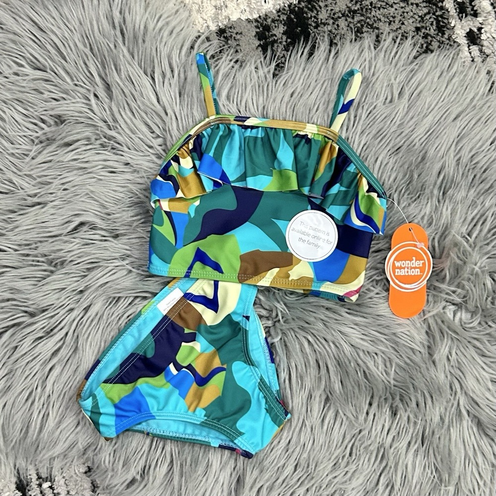 Girls 2-Piece Tankini & Bikini Swim Set Abstract Multicolor UPF 50+ 3T